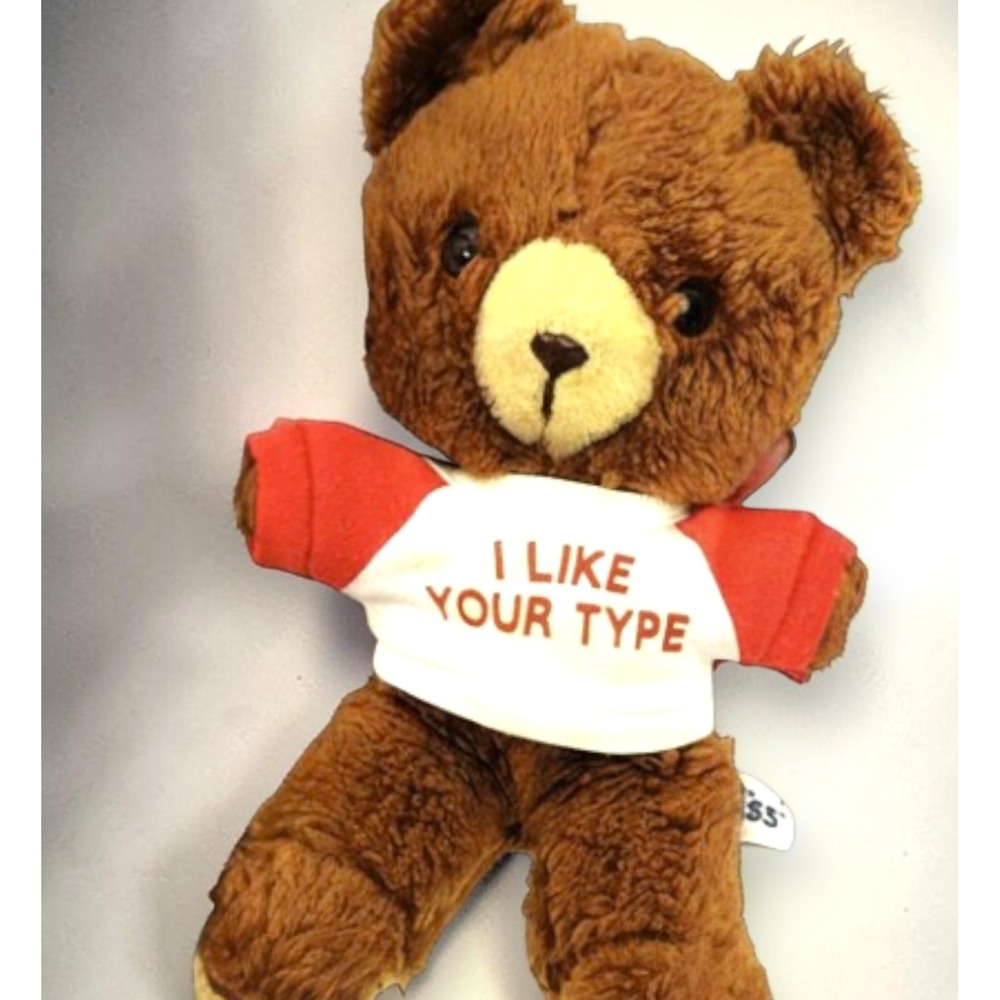 Russ Berrie Vintage 60s Teddy Bear Plush I Like Your Type Tee 10"